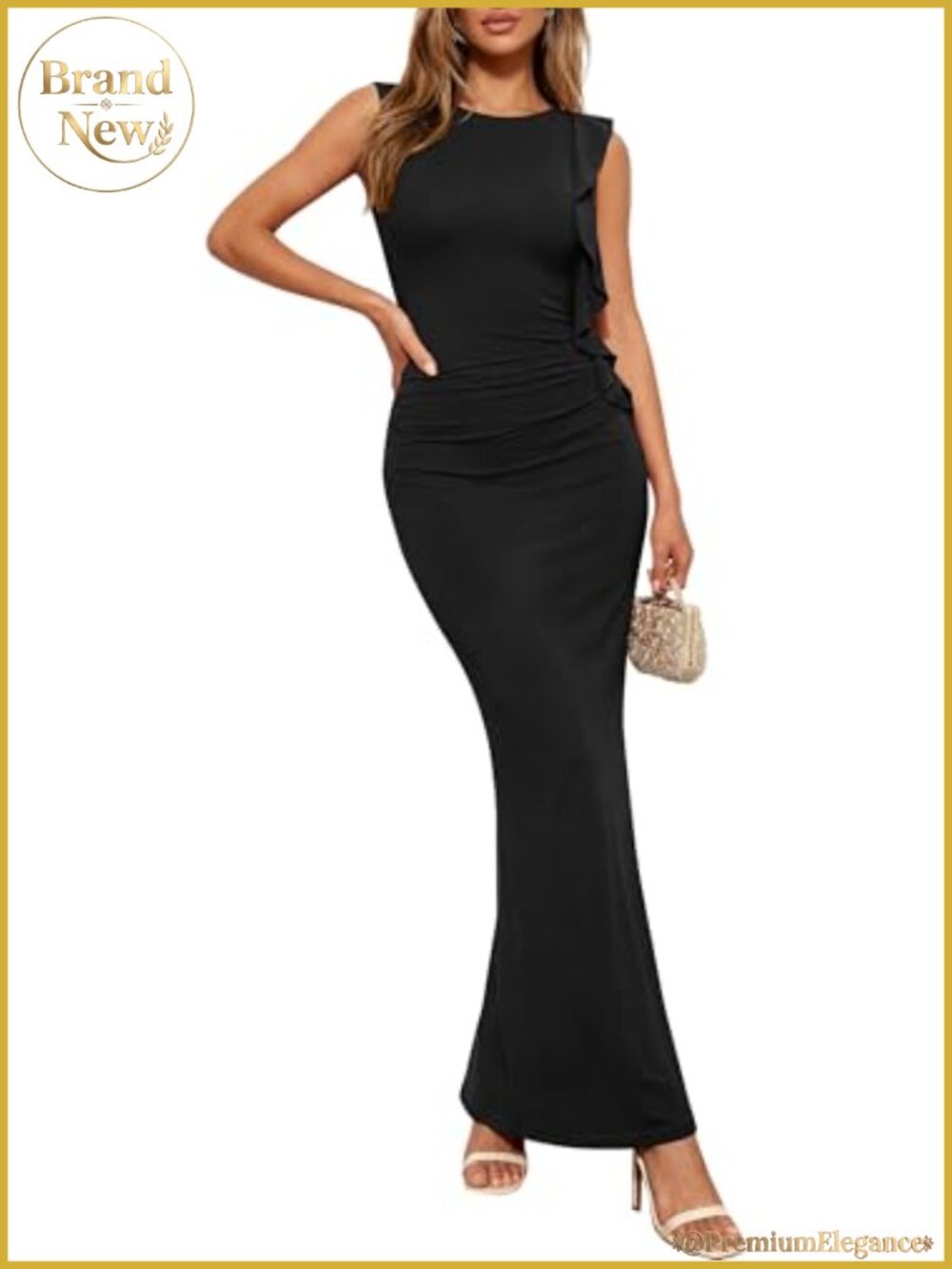 PRETTYGARDEN Women's Mesh Bodycon Maxi Dress Sleeveless Ruffle Wedding Guest